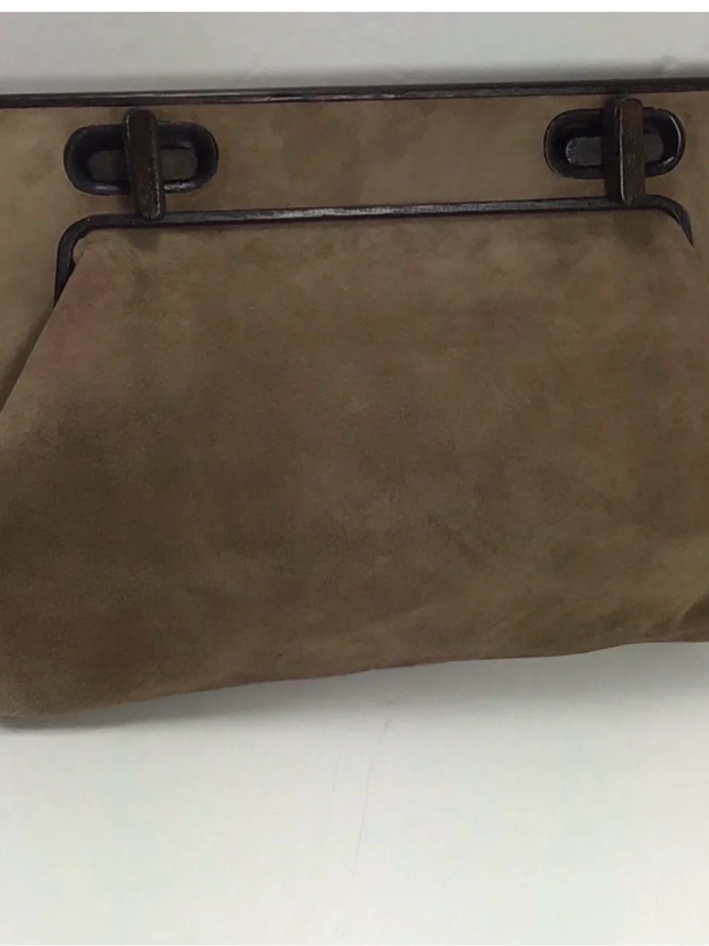 Tufi Duek Taupe Suede Clutch with Dark Brown Trim